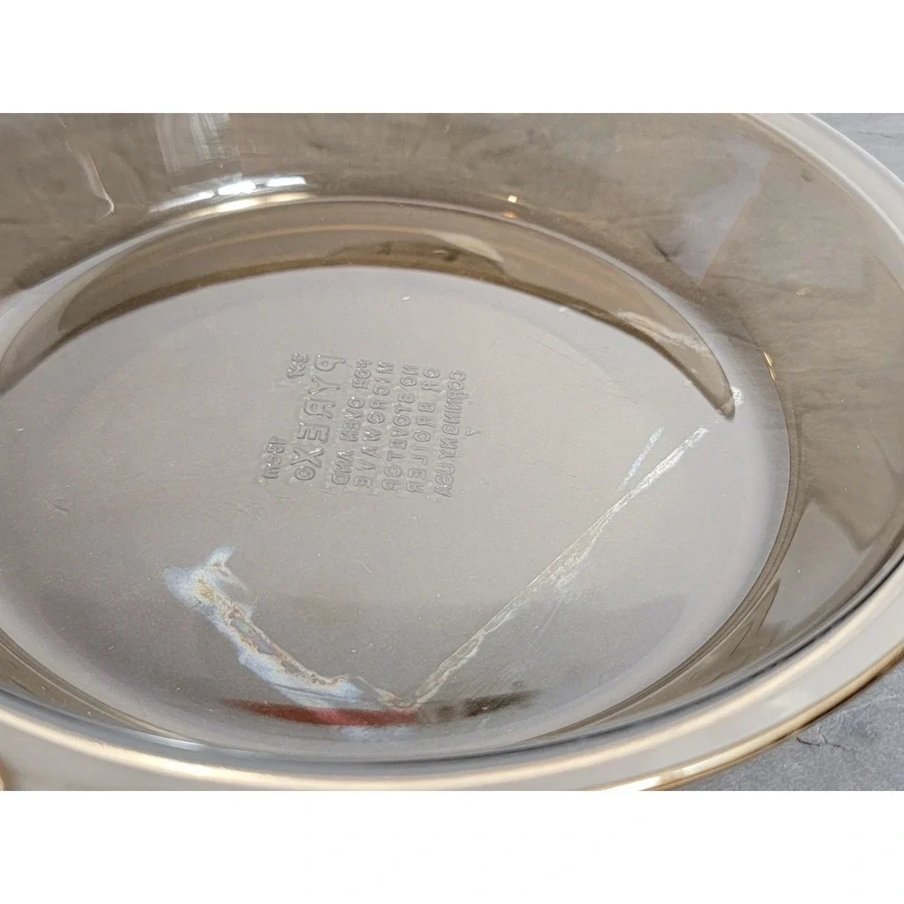 Vintage Amber Pyrex 207 Pie Plate Glass 18cm Corning Scalloped Handles